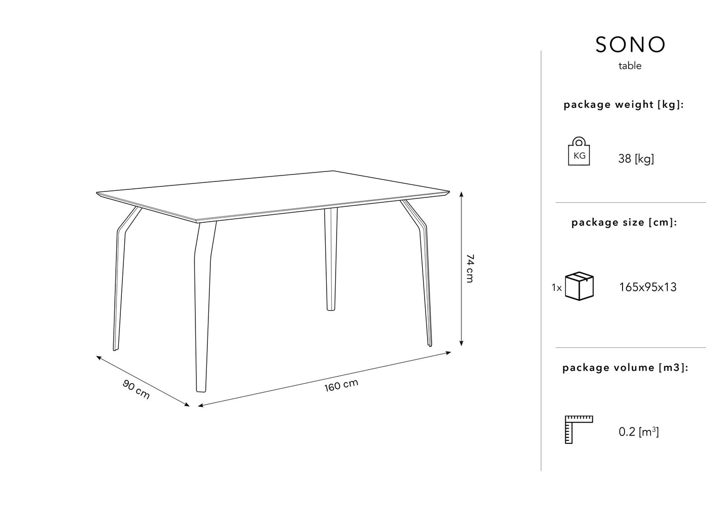 Stalas Micadoni Home Sono, 160x90 cm, rudas/juodas kaina ir informacija | Virtuvės ir valgomojo stalai, staliukai | pigu.lt