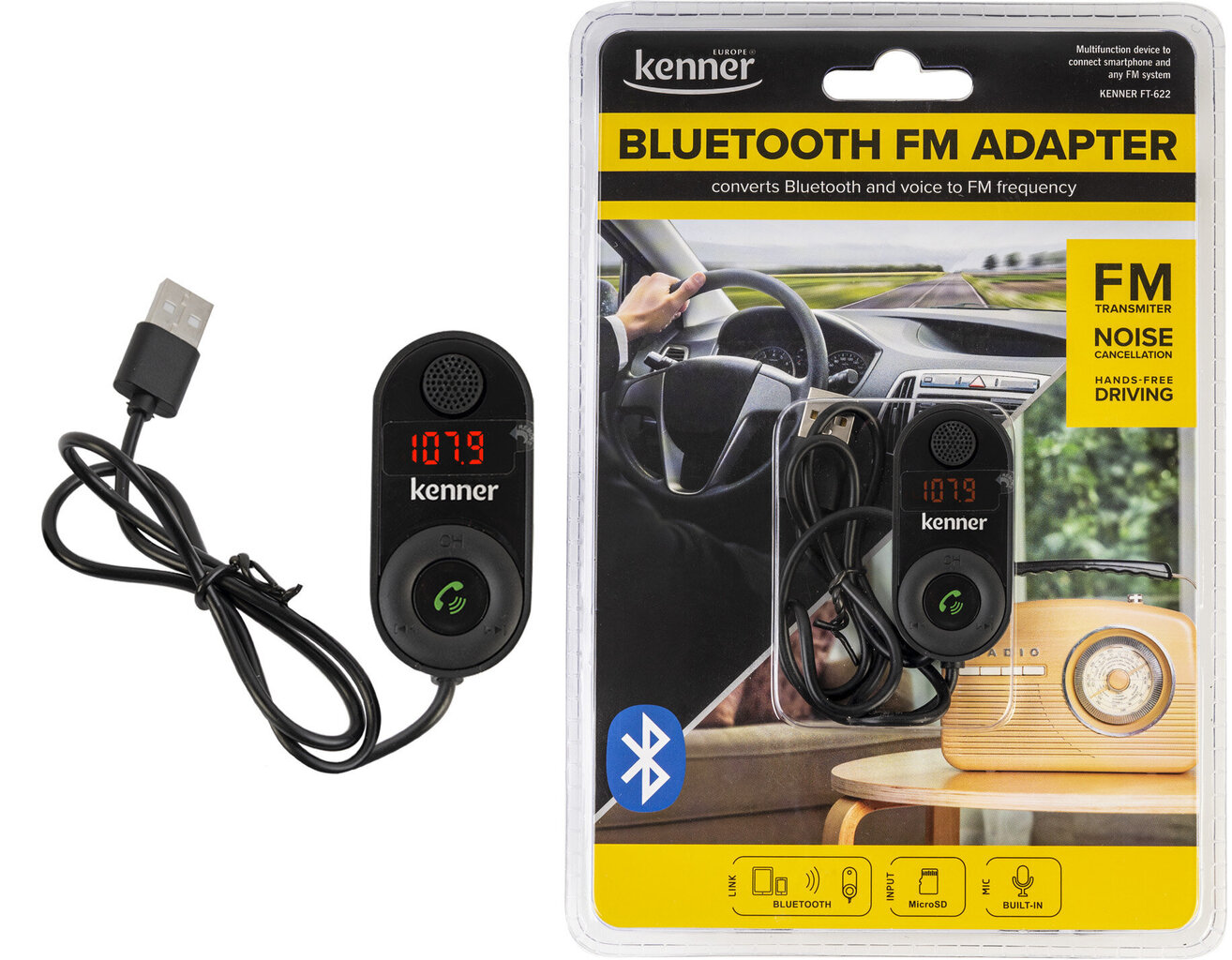 FM adapteris Bluetooth, laisvų rankų įranga, maitinamas USB, SD kortelės palaikymas цена и информация | FM moduliatoriai | pigu.lt