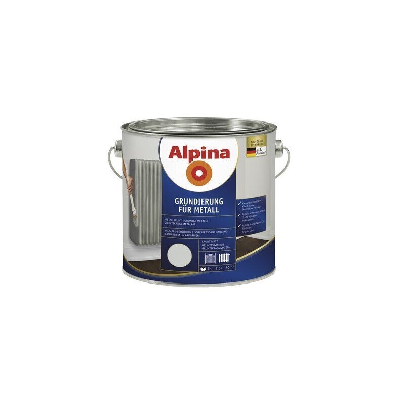 Metalo gruntas Alpina Metallgrund, 2.5 l kaina ir informacija | Gruntai, glaistai ir kt. | pigu.lt