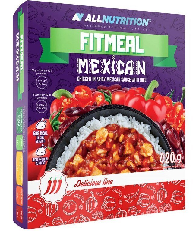 Vištiena meksikietiškame padaže su ryžiais AllNutrition Fitmeal Mexican, 420 g цена и информация | Funkcinis maistas (supermaistas) | pigu.lt