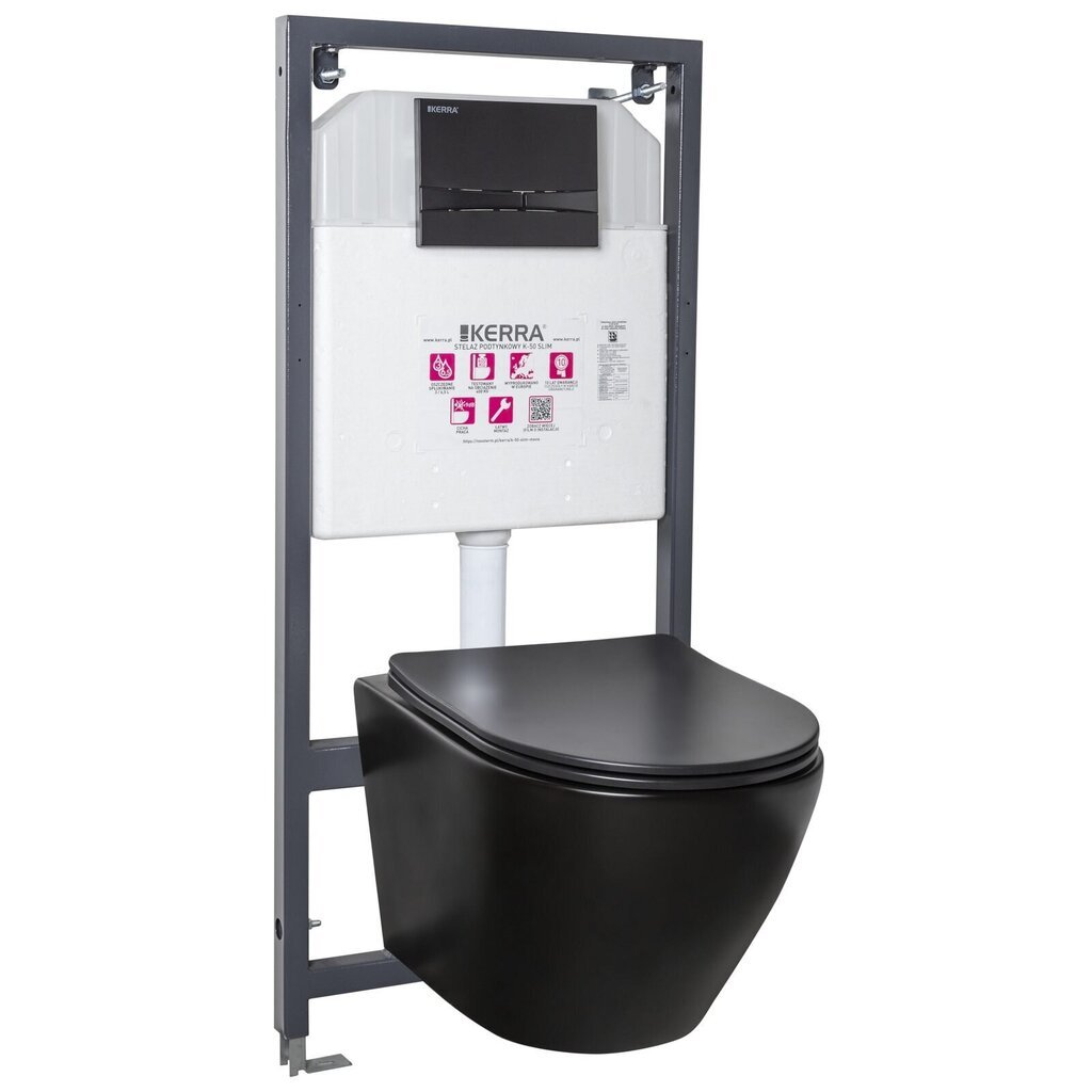 WC potinkinis komplektas Kerra Delos BLM/Adriatic Black su klozetu ir mygtuku kaina ir informacija | Klozetai | pigu.lt