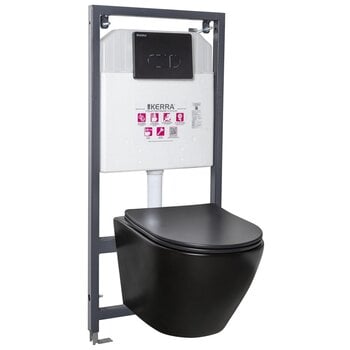 WC potinkinis komplektas Kerra Delos BLM/Pacific Black su klozetu ir mygtuku kaina ir informacija | Klozetai | pigu.lt