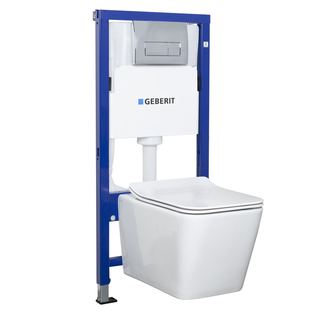 WC komplektas: potinkinis rėmas Geberit Duofix Basic, su pakabinamu klozetu Tinos ir mygtuku Delta kaina ir informacija | Klozetai | pigu.lt