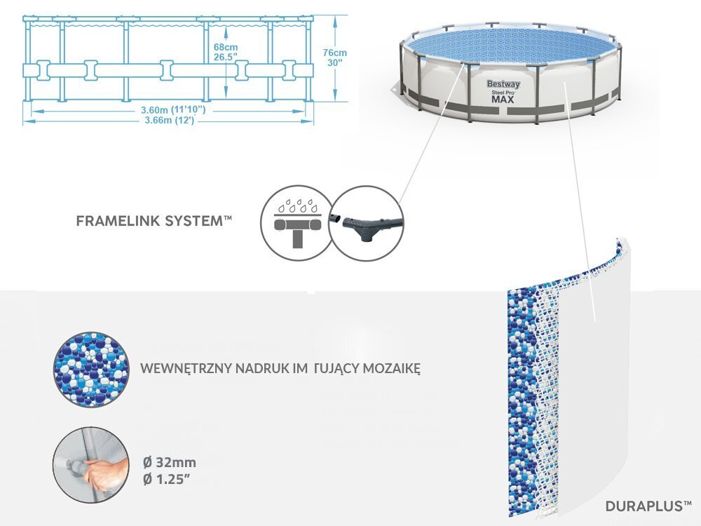 Baseinas Bestway "Steel Pro Max", 366x76 kaina ir informacija | Baseinai | pigu.lt