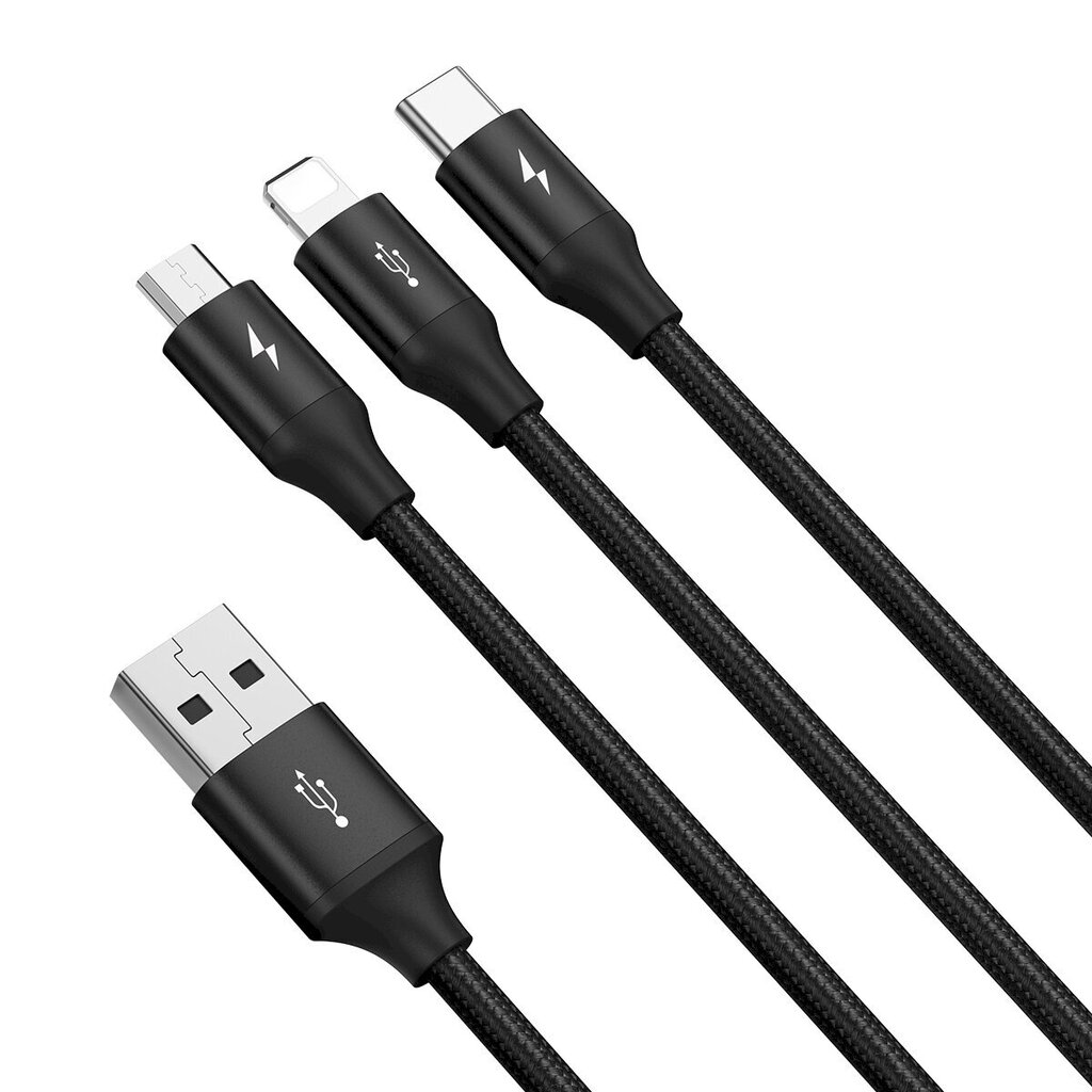 USB kabelis 3in1 Baseus, USB to micro USB, USB-C, 3.5A, 1.2m цена и информация | Laidai telefonams | pigu.lt