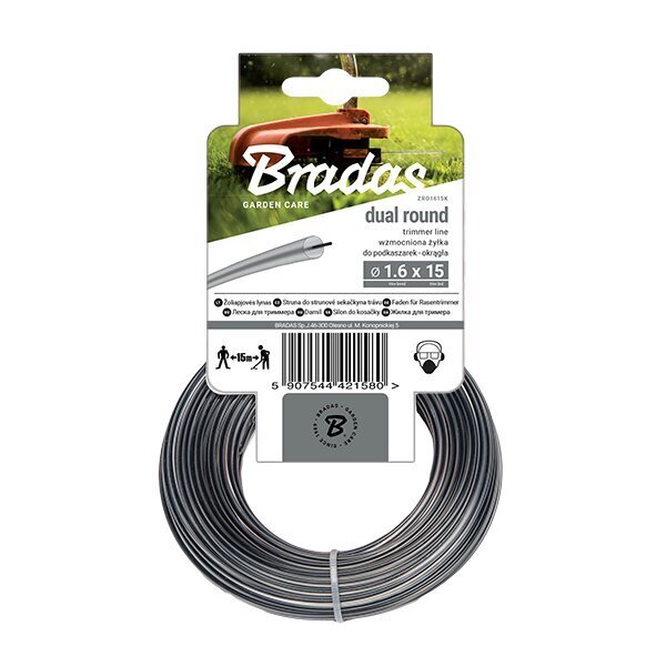 Trimerio valas Bradas RIPPER DUAL Round, 2,0mm x 15m kaina ir informacija | Sodo technikos dalys | pigu.lt