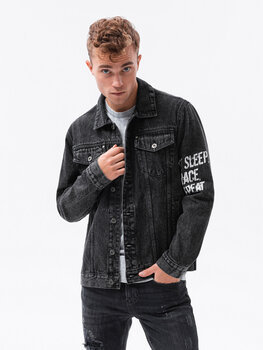 Мужская хлопковая джинсовая куртка Ombre C525, черная цена и информация | Мужские куртки | pigu.lt