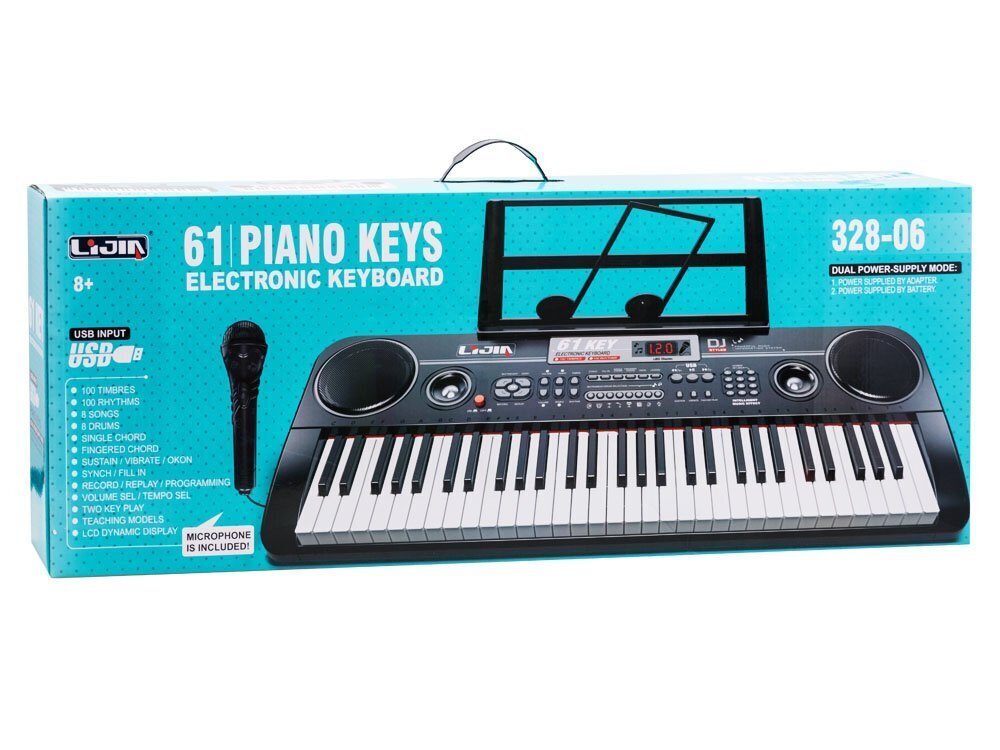 Vaikiškas pianinas su 61 klavišu ir mikrofonu, juodas kaina ir informacija | Lavinamieji žaislai | pigu.lt