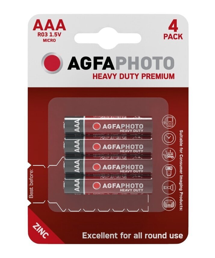 AgfaPhoto Heavy Duty Elementai, AAA, R3, 4 vnt цена и информация | Elementai | pigu.lt