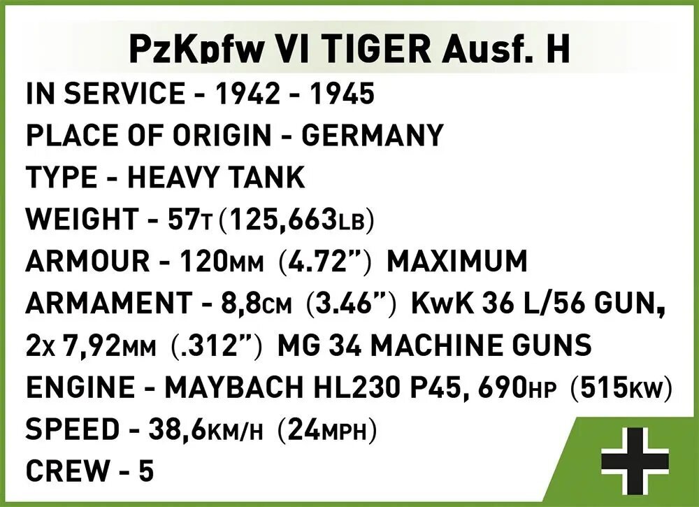 Tankas konstruktorius Cobi Panzerkampfwagen Tiger 131 kaina ir informacija | Konstruktoriai ir kaladėlės | pigu.lt