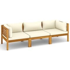 Trivietė sodo sofa su kreminėmis pagalvėlėmis, akacijos masyvas цена и информация | Комплекты уличной мебели | pigu.lt