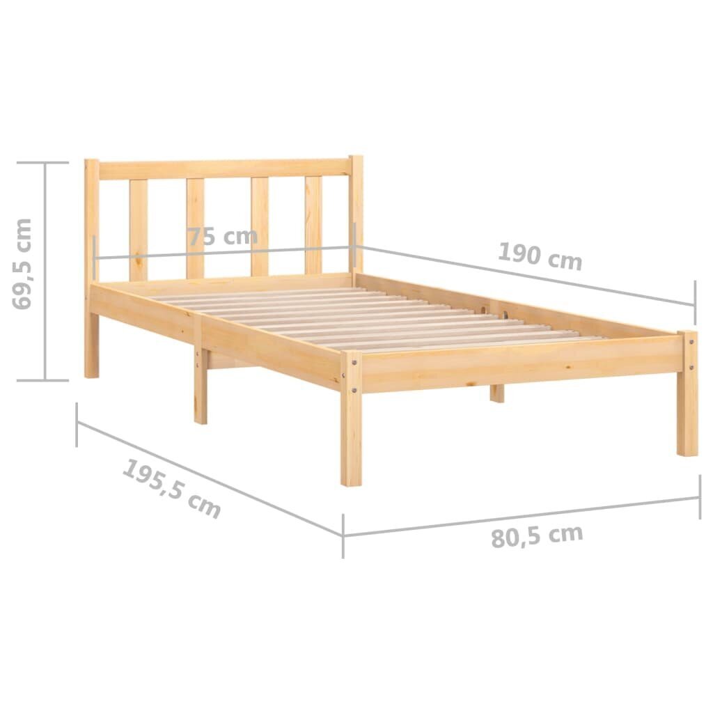 Lovos rėmas vidaXL, 75x190cm, pušies masyvas, vienvietis kaina ir informacija | Lovos | pigu.lt