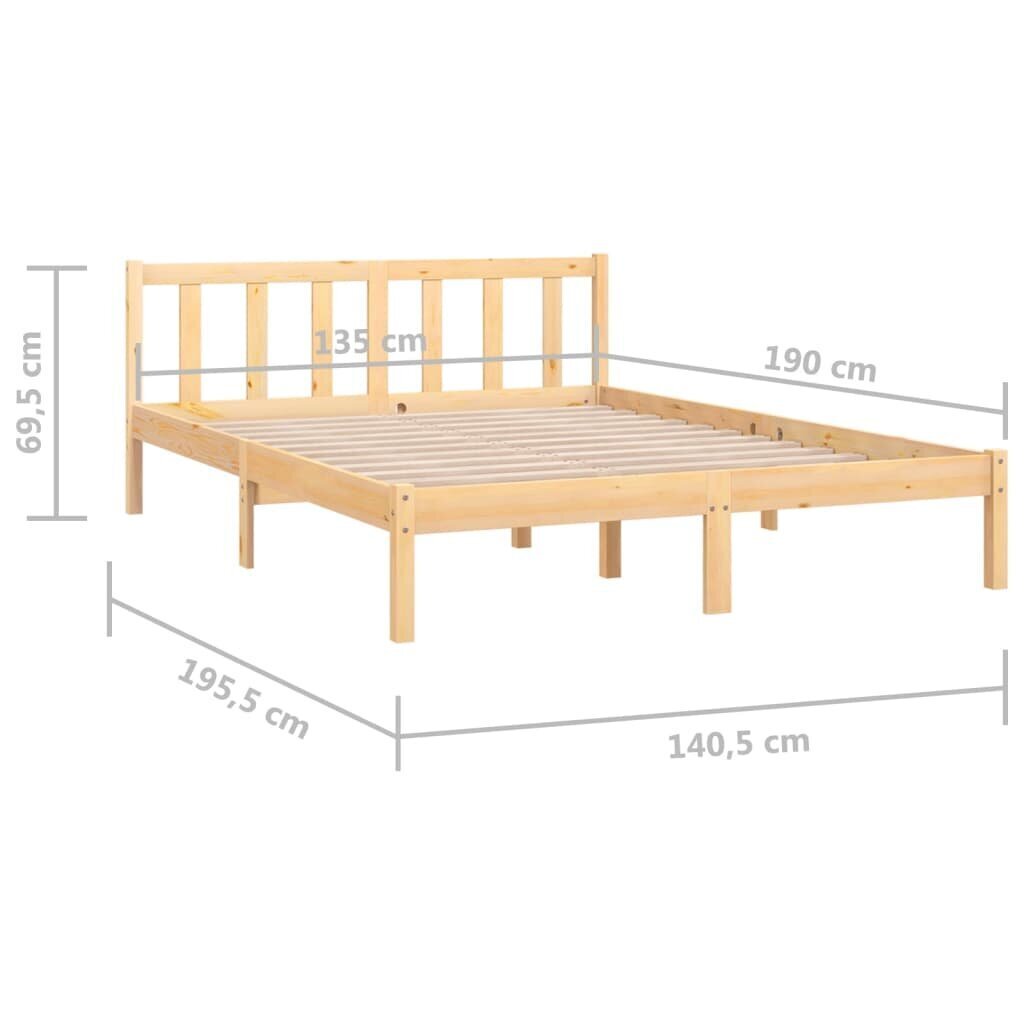 Lovos rėmas vidaXL, 135x190cm, pušies masyvas, dvivietis kaina ir informacija | Lovos | pigu.lt