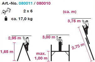 Universalios kopėčios CORDA 2dx6pak.su padu 1,00-2,80m kaina ir informacija | Buitinės kopėčios, rampos | pigu.lt