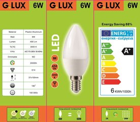 LED лампочки G.LUX GR-LED-C37-6W 3000K, в упаковке 10 шт. цена и информация | Электрические лампы | pigu.lt