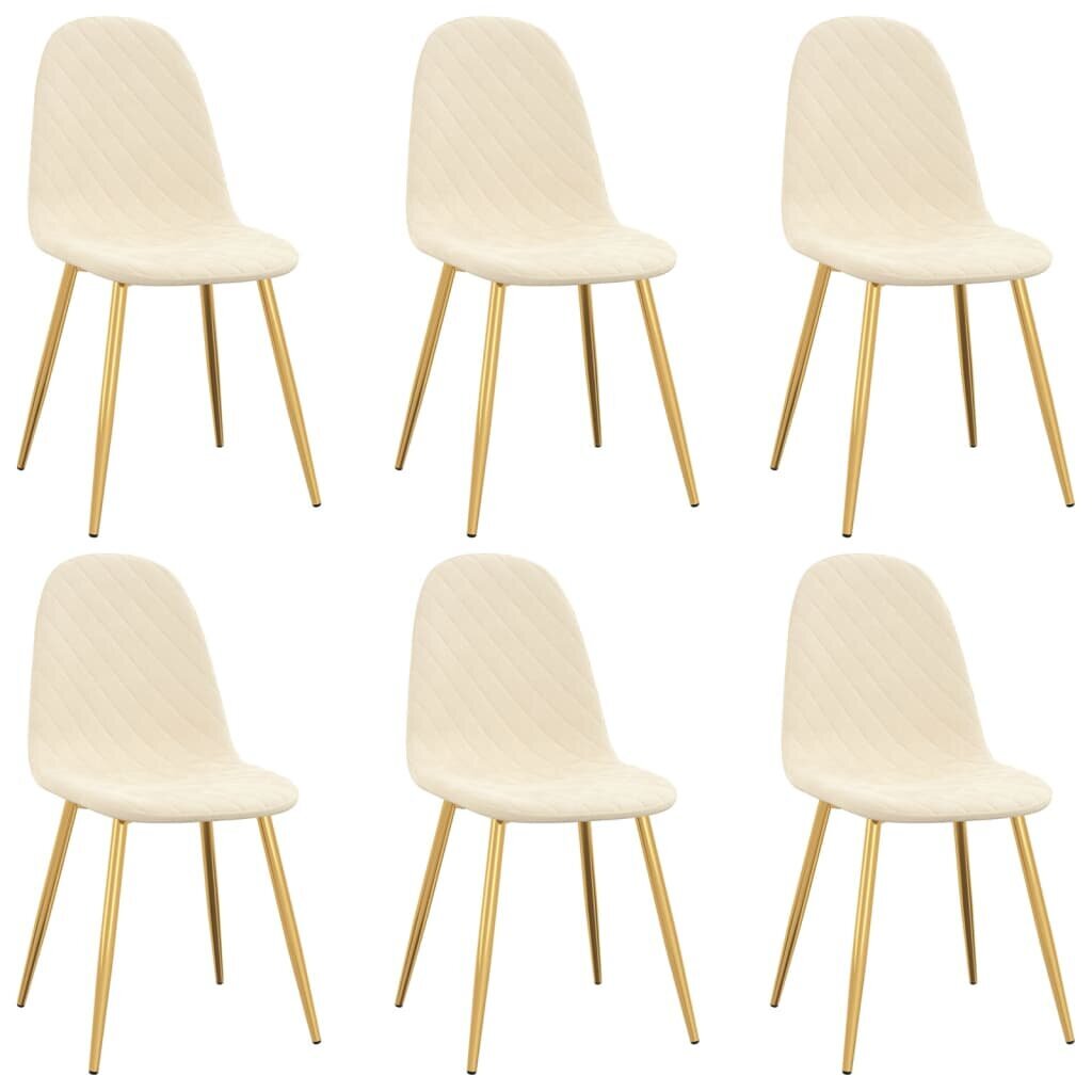 vidaXL Valgomojo kėdės, 6vnt., kreminės baltos spalvos, aksomas  kaina ir informacija | Virtuvės ir valgomojo kėdės | pigu.lt
