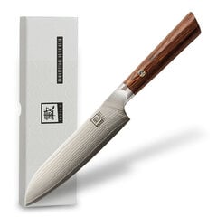 Japoniško Damasko plieno peilis OLEIO Zayiko, Kasshoku, mažasis santoku, 12,5 cm kaina ir informacija | Peiliai ir jų priedai | pigu.lt