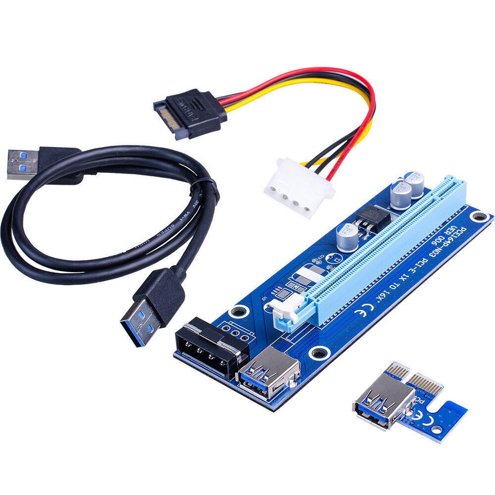 PCI-express X1 - X16 Riser + maitinimo laidas su Molex jungtimi kaina ir informacija | Kabeliai ir laidai | pigu.lt