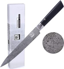 Японский нож из дамасской стали Oleio Zayiko, Black Edition, разделочный (Carving), 21 см цена и информация | Ножи и аксессуары для них | pigu.lt