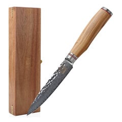 Японский нож из дамасской стали Oleio Zayiko, Olive Series, Universal (Utility), 12,5 см цена и информация | Ножи и аксессуары для них | pigu.lt