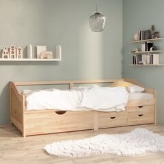 Trivietė lova su stalčiais, 90x200cm, pušies medienos masyvas цена и информация | Кровати | pigu.lt