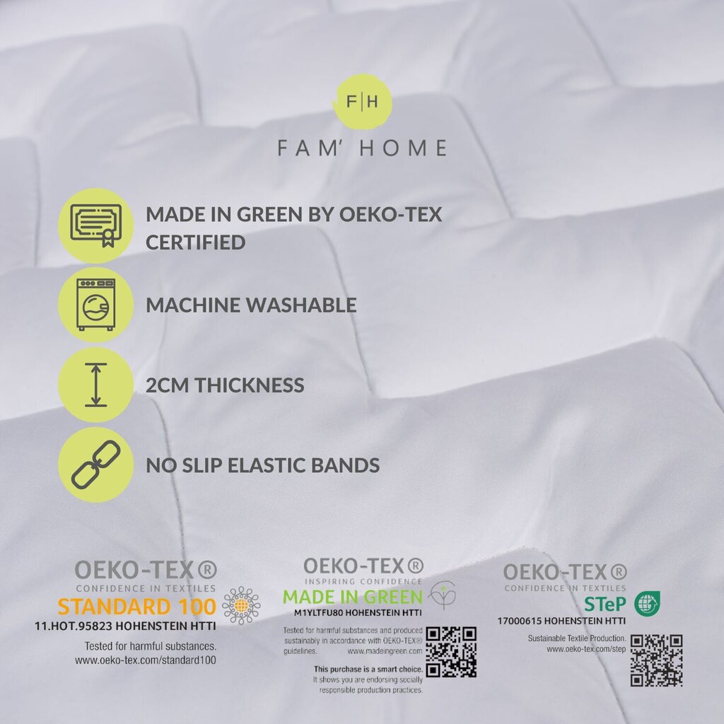 FAM‘ HOME 120x200 cm MADE IN GREEN sertifikuota čiužinio apsauga цена и информация | Paklodės | pigu.lt