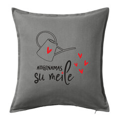 Dekoratyvinė pagalvėlė „Auginamas su meile“, pilka 50 x 50 cm kaina ir informacija | Dekoratyvinės pagalvėlės ir užvalkalai | pigu.lt
