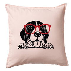 Originali dekoratyvinė pagalvė „Biglis su akiniais su akiniais“, rožinė 50 x 50 cm kaina ir informacija | Dekoratyvinės pagalvėlės ir užvalkalai | pigu.lt