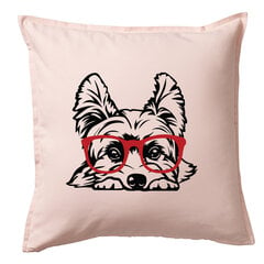 Originali dekoratyvinė pagalvė „Jorkšyro terjeras su akiniais su akiniais“, rožinė 50 x 50 cm kaina ir informacija | Dekoratyvinės pagalvėlės ir užvalkalai | pigu.lt