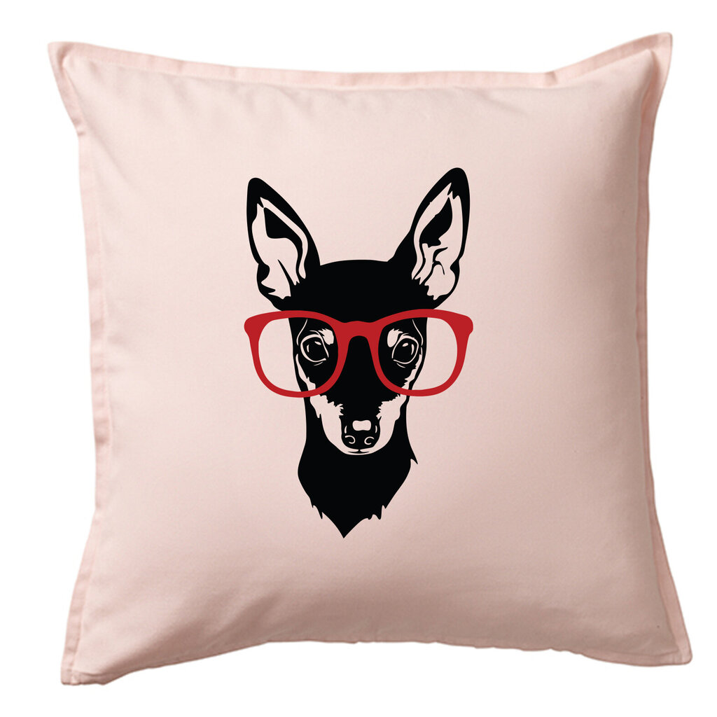 Originali dekoratyvinė pagalvė „Nykštukinis pinčeris su akiniais su akiniais“, rožinė 50 x 50 cm цена и информация | Dekoratyvinės pagalvėlės ir užvalkalai | pigu.lt