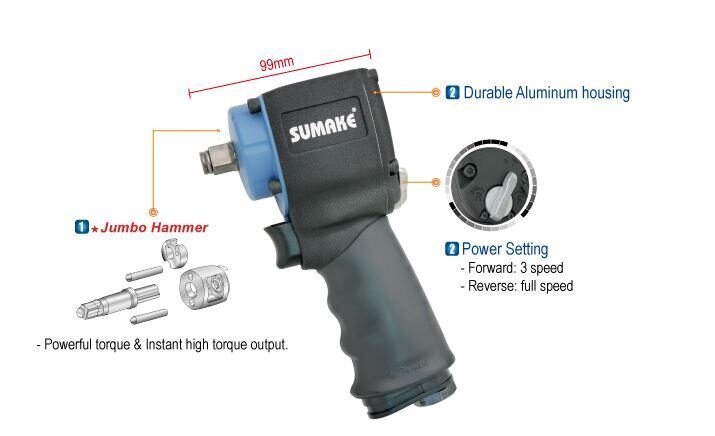 Pneumatinis smūginis suktuvas Sumake, 1/2", 678Nm цена и информация | Suktuvai, gręžtuvai | pigu.lt