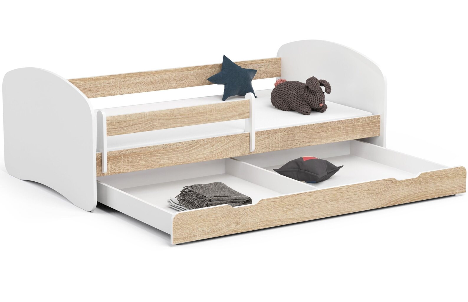 Vaikiška lova NORE Smile, 180x90 cm, balta/ąžuolo spalvos kaina ir informacija | Vaikiškos lovos | pigu.lt