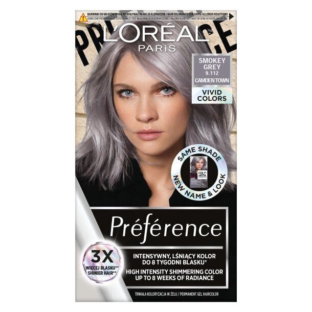 Ilgalaikiai plaukų dažai L'Oréal Paris Preference Vivid Colors,9.112 Smokey Grey kaina ir informacija | Plaukų dažai | pigu.lt