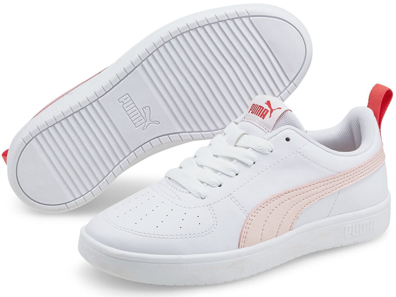 Sportiniai bateliai vaikams Puma Rickie Jr Lotus White Pink 384311 06, balti kaina ir informacija | Sportiniai batai vaikams | pigu.lt