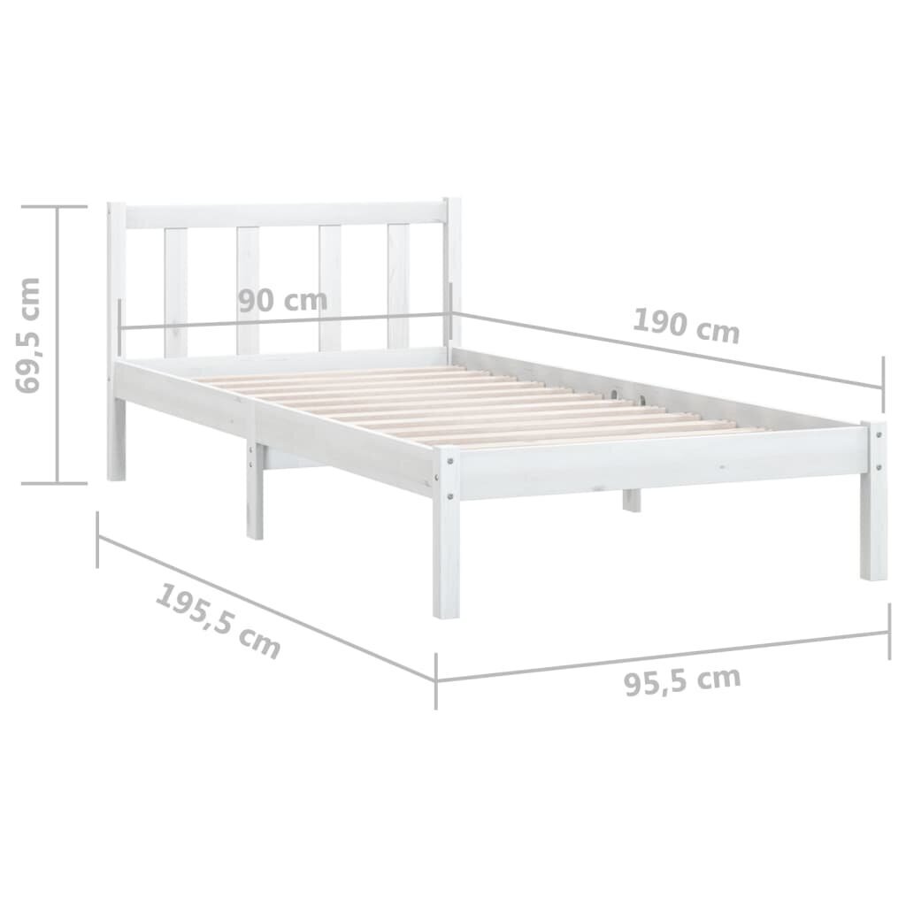 Lovos rėmas vidaXL, baltas, 90x190cm, pušies masyvas, vienvietis kaina ir informacija | Lovos | pigu.lt