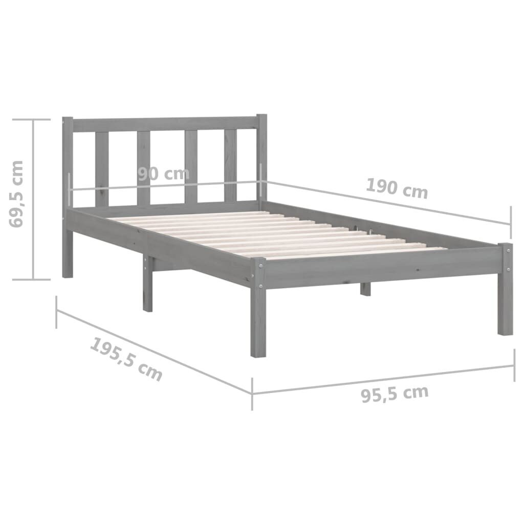 Lovos rėmas vidaXL, pilkas, 90x190cm, pušies masyvas, vienvietis kaina ir informacija | Lovos | pigu.lt