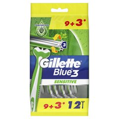Vienkartiniai skustuvai Gillette Blue3 Sensitive, 9+3 vnt. kaina ir informacija | Skutimosi priemonės ir kosmetika | pigu.lt