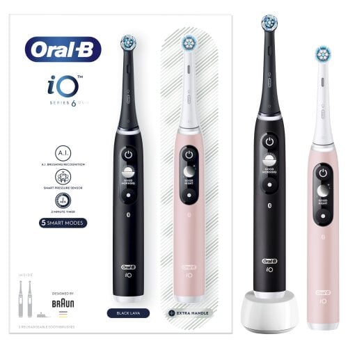 Oral-B iO6 Series Duo Pack Black / Pink Sand kaina ir informacija | Elektriniai dantų šepetėliai | pigu.lt