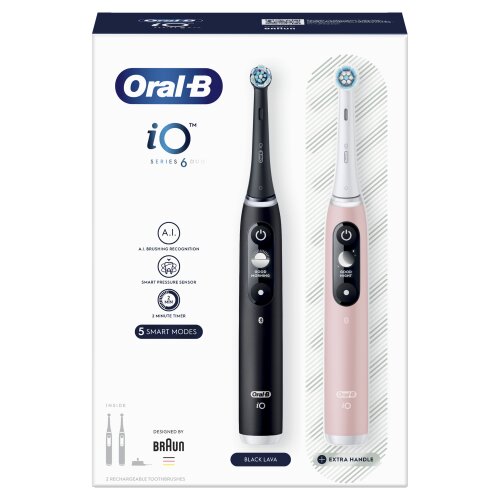 Oral-B iO6 Series Duo Pack Black / Pink Sand kaina ir informacija | Elektriniai dantų šepetėliai | pigu.lt