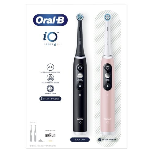 Oral-B iO6 Series Duo Pack Black / Pink Sand kaina ir informacija | Elektriniai dantų šepetėliai | pigu.lt