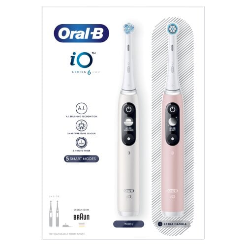 Oral-B iO6 Series Duo Pack White / Pink Sand kaina ir informacija | Elektriniai dantų šepetėliai | pigu.lt