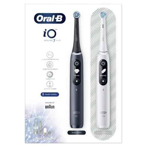 Oral-B iO7 Series Duo Pack White/ Black Onyx kaina ir informacija | Elektriniai dantų šepetėliai | pigu.lt