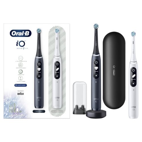 Oral-B iO7 Series Duo Pack White/ Black Onyx kaina ir informacija | Elektriniai dantų šepetėliai | pigu.lt