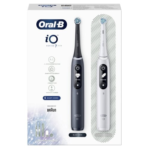 Oral-B iO7 Series Duo Pack White/ Black Onyx kaina ir informacija | Elektriniai dantų šepetėliai | pigu.lt