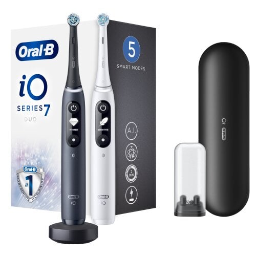 Oral-B iO7 Series Duo Pack White/ Black Onyx kaina ir informacija | Elektriniai dantų šepetėliai | pigu.lt