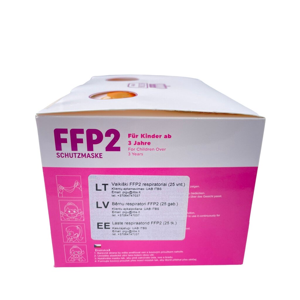 Vaikiškos FFP2 NR veido kaukės (respiratoriai), 25 vnt kaina ir informacija | Pirmoji pagalba | pigu.lt
