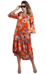 Шелковое летнее платье апельсинового цвета с цветочным узором LE-84022OR цена и информация | Платья | pigu.lt