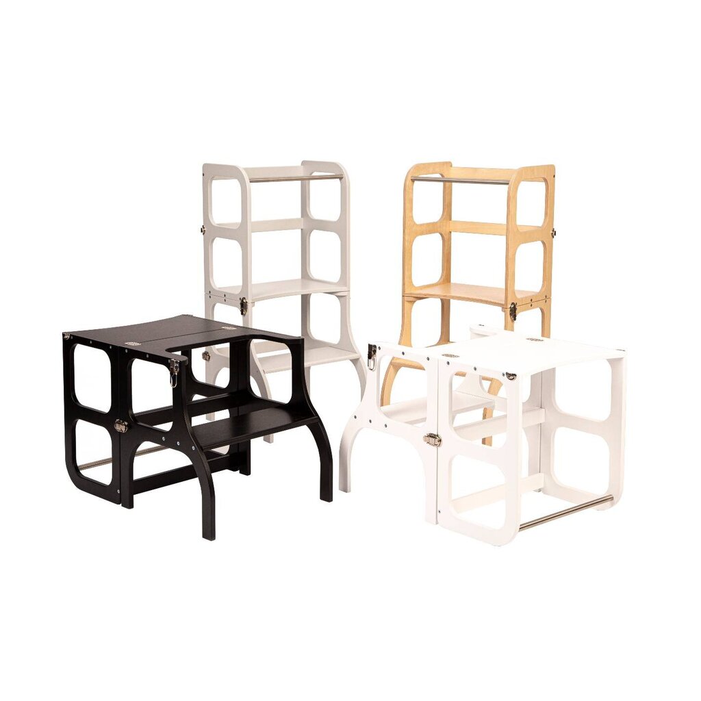 Mediniai pagalbiniai laipteliai – staliukas, pilkas su sidabro spalvos segtukais 4IQ kaina ir informacija | Vaikiškos kėdutės ir staliukai | pigu.lt