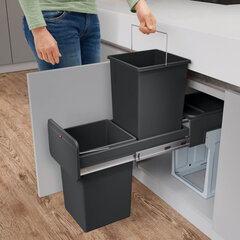 Įmontuojamas atliekų konteineris EcoLine Design L 2x14L, juodas kaina ir informacija | Vonios kambario aksesuarai | pigu.lt