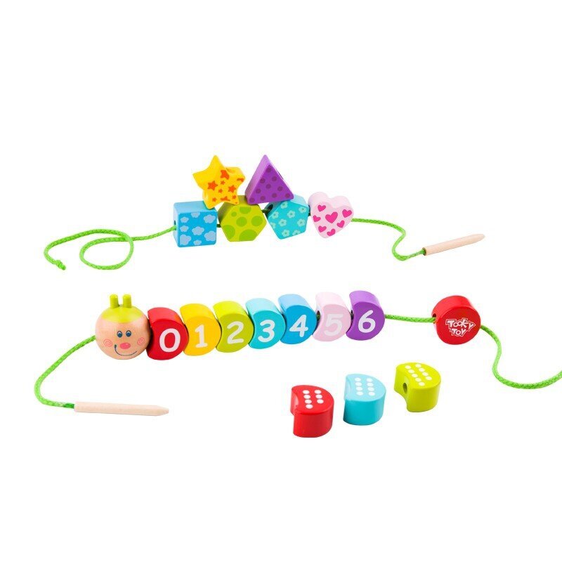 Medinės veriamos kaladėlės Tooky Toy Vikšras, 20vnt цена и информация | Žaislai kūdikiams | pigu.lt